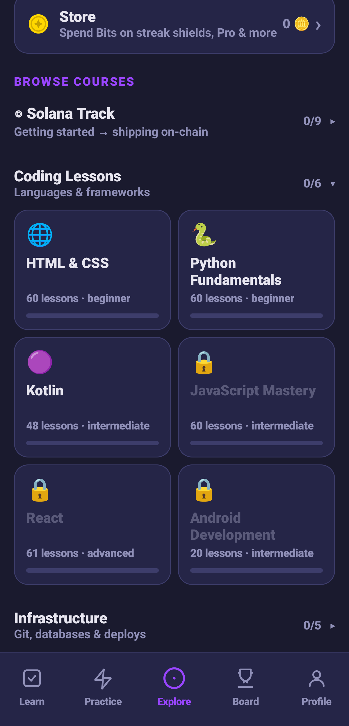 The course catalog: coding, infrastructure, and Solana development
